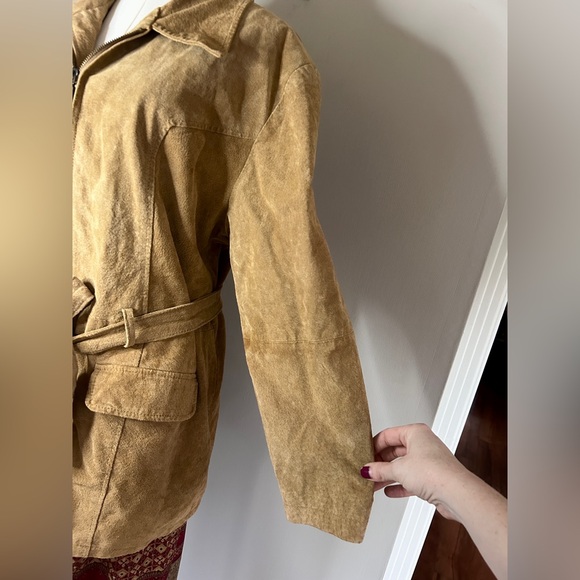 Y2K NEUTRAL ZONE Brown Suede Leather Jacket Belt Coat Indie Sleeze Western Sz 2X - Picture 7 of 16